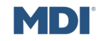 Logo reads the letters MDI in bold dark blue